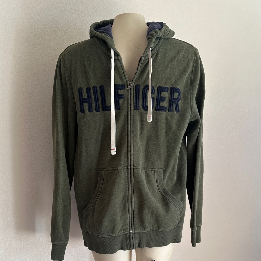 Tommy Hilfiger Men's Olive Zip-Up Hoodie Medium